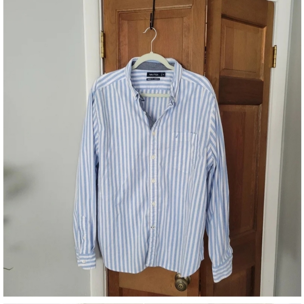 Nautica Blue and White striped button down xxl